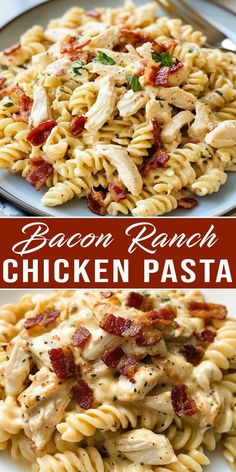 bacon ranch chicken pasta on a white plate