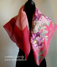 Shawl.Natural silk hand painted shawl, crimson - pink shawl, purple poppies Elegant Handmade Summer Scarves, Pink Silk Shawl For Spring, Pink Shawl Scarves For Spring, Pink Shawl Scarf For Spring, Pink Silk Scarf With Floral Print, Pink Floral Print Silk Scarves, Pink Floral Print Shawl Scarf, Elegant Handmade Silk Scarf For Summer, Elegant Pink Floral Print Scarves