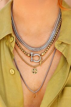 artizan jewelry stylish equestrian herradura burst layered necklace set silver gold Gold And Silver Necklaces Layered, Colour Analysis, Layered Necklaces Silver, Stacked Necklaces, Mixed Metal Jewelry, Layered Necklace Set, Stacked Jewelry, Chain Gold, Steel Necklace