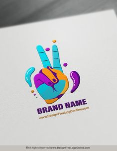 a hand making a peace sign with the word brand name on it's side