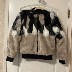 Say What Brand Faux Fur Zipper Jacket. Purchased This At Macys. Brown Combo Color. Size Small Faux Fur Coat With Zipper For Cold Weather, Faux Fur Outerwear With Zipper, Faux Fur Outerwear With Zipper Closure, Faux Fur Outerwear With Zipper Closure And Long Sleeves, Cozy Vest, Black Faux Fur Jacket, Plaid Peacoat, Fuzzy Coat, Sleeveless Sweater Vest