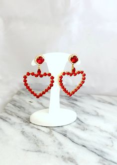 "Heart Earrings, Red Chandelier Earrings, Valentines Day Jewelry, Red Heart Drop Earrings, Statement Crystal Earrings, Red Ruby Long Earrings One of our best selling bridal earrings and a stunning earring for a party or a formal black tie The Swarovski Crystal Heart Earrings are securely set in prongs. 2.4\" in length, 1.7\" across at the widest point, friction back posts, gold or silver plated. Usually ships out in 2-3 business days Colors - Ruby Red ♥ Chose Your Plating Finish At The Checkout Red Heart-shaped Earrings For Wedding, Red Jewelry For Valentine's Day Party, Red Valentine's Party Jewelry, Red Heart Drop Earrings For Wedding, Red Heart Earrings For Wedding, Red Drop Heart Earrings For Wedding, Red Drop Earrings For Valentine's Day, Red Heart Earrings For Valentine's Day Wedding, Red Heart Earrings For Wedding On Valentine's Day