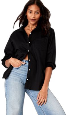 Tucked In Shirt Outfit, Boyfriend Shirt Outfits, Black Shirt Outfits, Black Boyfriend, Black Button Down Shirt, Oxford Blue, Quick Outfits, Shirt Detail, Denim Style