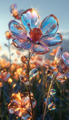 a close up of a flower with bubbles on it