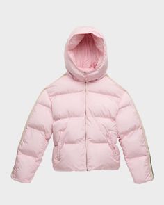 Get free shipping on Palm Angels Girl's Puffer Jacket W/ Stripe, Size 4-12 at Neiman Marcus. Shop the latest luxury fashions from top designers. Coats For School, Pink Puffy Jacket, Pink Puffer Jacket Outfit, Cute Puffer Jacket, Pink Winter Jacket, Cute Winter Coats, Pink Puffer Jacket, Girls Puffer Jacket, Pink Clothes