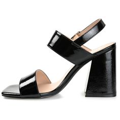 Instantly add a glam finish to any look with the Adras by Journee Collection. This block-heeled strappy sandal features patent vegan leather uppers and an open square toe for a retro look. A padded footbed completes the design for extra comfort. At Journee Collection our pump styles will let you go from a fun night out with the girls to kicking back and relaxing at the end of the night without any trouble. Platform Block Heels, Band Design, Chunky Block Heels, Black Sandals Heels, Famous Footwear, Journee Collection, Dress Sandals, Sandal Fashion, Block Heels Sandal