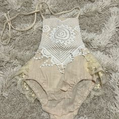 Baby Girl Boho Lace Romper. Size 12 Months. Bought And Never Worn! Cotton Bubble Romper For Beach, Beige Bubble Romper For Summer Playtime, Beige Summer Bubble Romper For Playtime, Summer Beige Bubble Romper For Playtime, Cute Cream Bubble Romper For Summer, Cream Bubble Romper For Beach In Summer, Cream Bubble Romper For Beach And Summer, Spring White Bubble Romper For Beach, White Spring Bubble Romper For Beach