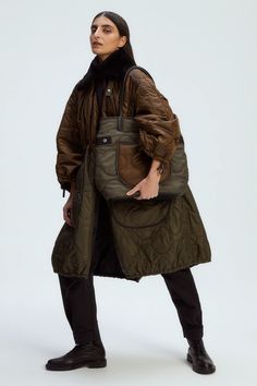 Bag Lookbook | MARFA STANCE Fall Winter Coat, Reversible Bag, Removable Sleeves, Leather Tote Bags, Knitted Hood