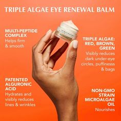 Vegan formula clinically-shown to reduce the look of under eye dark circles by targeting, reinforcing, and energizing the eye area in just 10 days*. Triple algae blend of green, brown and red algae that energize and reinforce the eye area, nourishing, hydrating and brightening, while targeting dark circles and reducing puffiness and bags, lines and wrinkles. Our proprietary, patented Alguronic Acid is clinically shown to visibly minimize the appearance of fine lines and wrinkles, while fighting Origins Eye Cream Ginzing, Under Eye Dark Circles, Homemade Facial Mask, Skin Nutrition, Under Eye Puffiness, Red Algae, Remove Dark Circles, Dark Circles Under Eyes, Dark Under Eye