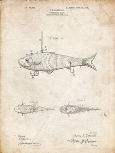 an old drawing of a fish