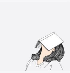 a drawing of a girl with a graduation cap on her head looking up at the sky