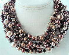 Brown statement necklace, statement jewelry,mauve, mocha, ooak, crystal, gift for woman Turquoise Statement Necklace, Pearl Statement Necklace, Lapis Lazuli Necklace, Gift For Woman, Wire Crafts, Necklace Statement, Red Bead, Beads And Wire, Multi Strand Necklace