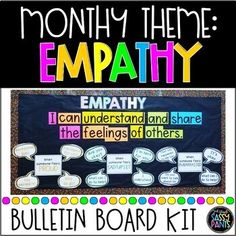 a bulletin board with the words empathy and an image of speech bubbles on it