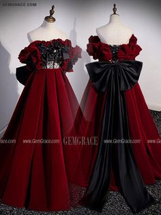 10% off now|Free shipping world-wide. Unique Black And Red Velvet Formal Dress with Big Bow at GemGrace. Click to learn our pro custom-made service for wedding dress, formal dress. View #PromDresses for more ideas. Red Velvet Gala Dress, Black Satin Dress With Satin Bow, Elegant Velvet Ball Gown Evening Dress, Elegant Black Velvet Holiday Dress, Black Dress With Satin Bow For Party, Formal Red Velvet Evening Dress, Red Velvet Evening Dress For Formal Occasions, Red Velvet Formal Evening Dress, Holiday Black Velvet Dress