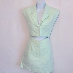 Mng, Size S (4), Mint, Nwt, Linen Blend, Designed To Look Like A Two Piece But An Actual Jacket Dress, Buttons On Top And Also Zipper On The Skirt, Side Pockets, Padded Shoulders, 30” Long All The Way, Top 14”, 18” Pit To Pit, Skirt Is 15 1/2” Long, Extra Button, Formal, Contemporary, Beach Wedding, See Photos For More Details On The Style Fitted V-neck Sets For Day Out, Fitted V-neck Summer Outerwear, Spring Tailored Two-piece Sets, Tailored Two-piece Spring Sets, Tailored Two-piece Sets For Spring, Two-piece Tailored Sets For Spring, Fitted V-neck Outerwear For Day Out, Spring Fitted Two-piece Sets, Fitted Office Sets For Spring