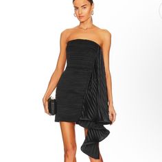 Kayleigh Dress In Black - Mini Dress - Size 6 - Never Worn! Love Love Love This Dress But It Is To Small In My Chest:( So I Sadly Have To Part With It Strapless Pleated Mini Dress For Evening, Strapless Pleated Evening Mini Dress, Pleated Silk Mini Dress, Black Draped Dress With Ruffles, Pre-draped Mini Dress For Night Out, Pleated Mini Dress For Evening, Pre-draped Mini Party Dress, Mini Length Pre-draped Dress For Night Out, Flirty Pleated Evening Dress