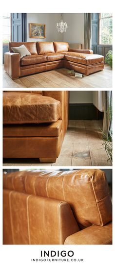 an image of a brown leather couch in the living room