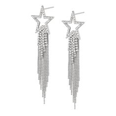 PRICES MAY VARY. Gorgeous long tassel chandelier dangle earrings for wedding or party. It features sparkly rhinestone paved hollow star ear studs which will make a timeless accessory to any jewelry collection. These lightweight ear studs double layered tassel earrings can be worn with classy casual or formal attire. If you are going out to a party or rock star costume, these rhinestone bohemia statement dangle earrings are the perfect accessory that will enhance your outfit. These costume chande Silver Rhinestone Tassel Earrings For Wedding, Silver Tassel Earrings With Rhinestones For Wedding, Silver Rhinestone Fringe Tassel Earrings For Party, Silver Tassel Dangle Earrings For Party, Silver Dangle Tassel Earrings For Party, Silver Tassel Earrings With Rhinestones For Party, Silver Tassel Earrings With Rhinestone Fringe, Rock Star Costume, Fringe Chandelier