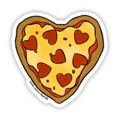 a heart shaped pizza sticker with hearts on it's crust and toppings