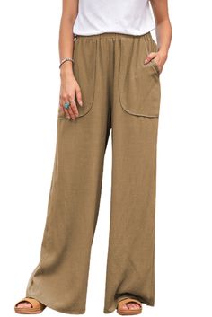 Brown Casual Wide Legs Pants with Pockets Brown Wide Leg Pants With Pockets, Non-stretch Brown Wide Leg Pants With Pockets, Khaki Summer Pants With Side Pockets, Summer Khaki Pants With Side Pockets, Brown Ankle-length Wide Leg Pants With Pockets, Brown Wide Leg Ankle-length Pants With Pockets, Non-stretch Brown Pants With Side Pockets, Brown Summer Pants With Pockets, Summer Khaki Wide Leg Pants With Pockets