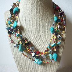 - Vintage Necklace - Turquoise Faux Stone chips - Stones and metal in silver Bali - Glass Seed beads - Multi strand - 18" - 21" long Beautiful necklace! Please see my other listings for more vintage jewelry- I am happy to combine the shipping. Thanks so much!  Beautiful necklace! Please see my other listings for more vintage jewelry- I am happy to combine the shipping. Thanks so much! Multicolor Large Beads Southwestern Jewelry, Bohemian Multicolor Nickel-free Beaded Necklaces, Nickel Free Multicolor Bohemian Beaded Necklaces, Southwestern Multicolor Polished Beaded Necklaces, Southwestern Silver Beaded Necklace With Colorful Beads, Southwestern Silver Beaded Necklaces With Colorful Beads, Southwestern Multicolor Beaded Necklaces For Beach, Multicolor Polished Beads Southwestern Necklace, Southwestern Style Multicolor Beaded Necklaces For Beach