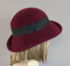 This beautiful ladies hat is made from lush fur felt, and hand draped over an antique hat block. Hand finished with authentic millinery techniques. Has millinery wire to maintain its shape. Embellished with grosgrain ribbon. This is the perfect flattering hat...asymmetrical, diagonal front draping, with my signature pleating in the crown. Please indicate your head size measurement when ordering (measure your head horizontally just above your eyebrows). When you receive your hat, there will be a Downton Abbey Style, Antique Hat, Downton Abbey Fashion, Cloche Hats, Hat Blocks, Antique Hats, The Villages, Millinery Hats, Stylish Hats