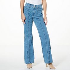 G by Giuliana Stretch Denim Twill Mid-Rise Wide-Leg Jean  The chic combination of wide-leg workday trousers and casual everyday denim jeans creates this must-have look from G by Giuliana that can outlast seasons and trends — for any and every occasion. Modern Chic Fashion, School Clothes, Draped Fabric, Casual Everyday, The Chic, Lifestyle Brands, Stretch Denim, Leg Jeans, Chic Style