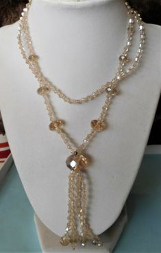 Vintage Crystal Bead Necklace Tassel Champagne Pale Tan Dangle 30" | eBay Vintage Crystal Necklace, Crystal Beads Necklace Design, Beads Necklace Design, Crystal Beads Necklace, Pale Tan, Beaded Necklace Designs, Necklace Ideas, Crystal Bead Necklace, Crystal Necklaces