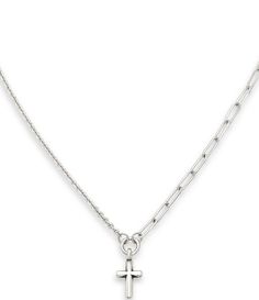 From James Avery&#x2C; this necklace features:Two different and distinct chains (cable and link) merge to beautifully display a cross pendant&#x2C; signifying that faith can bring people together. This unique design from James Avery brings a modern edge to Christian jewelry it s also an ideal length for layering with other necklaces. Made from sterling silver for long-lasting wear&#x2C; this cross necklace is a simple&#x2C; unadorned silhouette t James Avery Cross Necklace, James Avery Necklace, Chains Cross, Cross Necklace Simple, Irish Cross, Short Pendant Necklace, Silver Cross Necklace, Christian Necklace, Stacked Necklaces