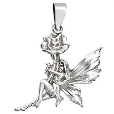 Sterling Silver Fairy And Flower Pendant / SSP0159-sterling silver pendant- .925 sterling silver pendant- Black Friday Gift- silver pendant- necklace pendant Whimsical Silver Flower Jewelry, Whimsical Silver Flower-shaped Jewelry, Fairycore Sterling Silver Jewelry Gift, Fairycore Sterling Silver Jewelry For Gifts, Sterling Silver Fairycore Jewelry, Fairy Style Sterling Silver Jewelry, Fairycore Sterling Silver Jewelry, Fairycore Sterling Silver Jewelry In Silver, Silver Fairy