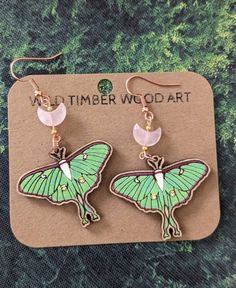 Luna Moth Earrings and Necklace With Crystals Wooden Jewelry - Etsy Luna Moth Jewelry, Moth Jewelry, Moth Earrings, Piercing Inspo, Luna Moth, Earrings And Necklace, Ear Candy, Wooden Earrings, Cute Pins