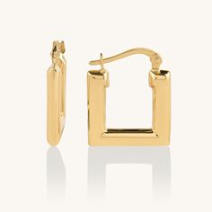 14K Solid Gold Block Hoop Earrings for Women Solid Gold Earrings, Earrings In Gold, Gold Earring, Square Design, Signet Ring, Touch Of Modern, Ring Bracelet, Rings Statement, Special Event