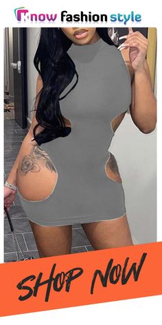 Grey Fashion Sexy Solid Hollowed Out O Neck Sleeveless Dress Orange Maxi Dress, Dress Sleeve Styles, Shiny Fabric, Hip Dress, Club Dresses, Grey Fashion, Wholesale Fashion, Gray Dress, Women's Fashion Dresses