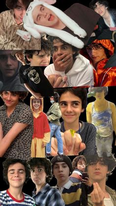 collage of many different people with hats and clothes on, including one man in the middle