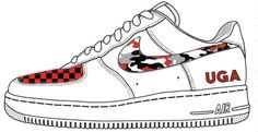 Sneakers by Nike. Designs painted by DJ ZO Designs Available in all schools and school colors Please enter your school's name or "go (mascot name)" in "college name" box Hand-painted checkered pattern on toe boxes, camo print on swooshes, and your school's name or "go (mascot name)" on outer sides under swoosh SIZE & FIT Nike AF1s run true to size Women's Nike Shoe Size Chart White Custom Logo Sneakers For Streetwear, Casual Red Sneakers With Custom Artwork, Sporty Custom Sneakers With Artwork, Sporty Low-top Sneakers For College, Name Boxes, College Names, Nike Shoe, Box Hand, Nike Shoes Women