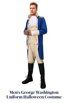 a man in colonial clothing is standing with his arms crossed