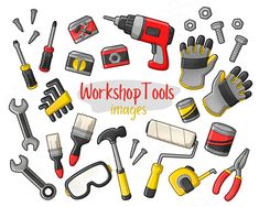 various tools arranged in the shape of a circle with words workshop tools images on it