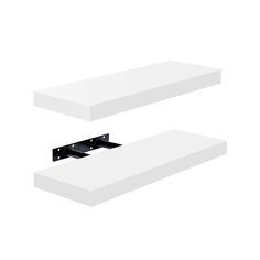 two white shelves with black brackets on them