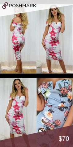 dress Stunning floral bardot  Off shoulder dress 'v' Metal  bone plunge neckline.😍�😛 Diva Dresses Strapless Fitted Spring Dress With Open Neckline, Fitted Dress With Open Neckline For Spring, Spring Fitted Dress With Open Neckline, Summer Midi Dress With Fitted Bodice And Notched Neckline, Fitted Midi Dress With Notched Neckline For Summer, V-neck Floral Print Midi Dress For Party, Spring Cocktail Dress With Open Neckline, Floral Print V-neck Midi Dress For Night Out, Spring Party Midi Dress With Open Neckline