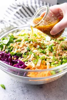 Asian Salad from Beaming Baker. Crunchy, crisp, refreshing and delicious – the best Asian Salad with homemade sesame ginger Asian Dressing topped with honey roasted peanuts and wonton strips! Best Asian Salad, Beaming Baker, Ginger Asian, Asian Chopped Salad, Asian Salad Recipe, Asian Coleslaw, Asian Chicken Salads