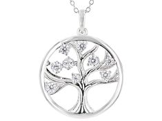 Bella Luce ® white diamond simulant 1.08ctw round, rhodium over sterling silver tree of life pendant with chain. Measures approximately 1.13"L x 0.88"w and has an 18" cable chain with a spring ring closure. The diamond equivalent weight is 0.63ctw. Nickel Free Round Diamond Jewelry, Sterling Silver Tree Of Life Jewelry For Anniversary, Tree Of Life Round Jewelry For Anniversary, Tree Of Life Round Pendant Jewelry For Anniversary, Life Jewelry, Tree Of Life Jewelry, Silver Tree, Man Made Diamonds, Pendant With Chain