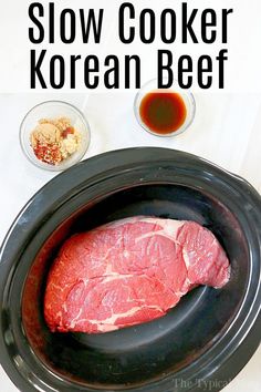 the slow cooker korean beef is ready to be cooked