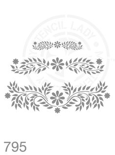 the stencil lady pattern is shown with flowers and leaves in grey on a white background