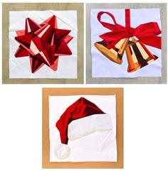 three different pictures of christmas decorations on paper