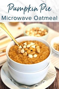 pumpkin pie microwave oatmeal in a white bowl