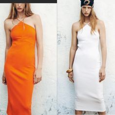 Brand New! Elegant Spring Bodycon Dress With Halter Neck, Elegant Spring Halter Neck Bodycon Dress, Elegant Halter Neck Bodycon Dress For Spring, Orange Elegant Stretch Maxi Dress, Elegant Orange Stretch Maxi Dress, Elegant Stretch Orange Maxi Dress, Elegant Summer Bodycon Dress For Brunch, Elegant Orange Bodycon Dress For Night Out, Elegant Orange Maxi Dress For Brunch