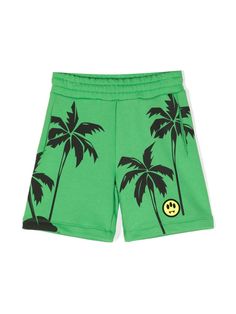 bright green cotton jersey texture palm tree print logo print at the leg elasticated waistband slip pockets to the sides straight leg straight hem Casual Graphic Print Shorts For Playwear, Tropical Green Bottoms With Elastic Waistband, Sporty Graphic Print Summer Bottoms, Sporty Graphic Print Bottoms For Summer, Green Tropical Style Shorts, Cotton Shorts With Logo Print, Cotton Graphic Print Bottoms For Playwear, Cotton Bottoms With Graphic Print For Playwear, Spring Summer Bottoms With Palm Tree Print