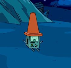 a cartoon character with a cone on his head