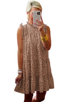 This leopard dress can be dressed up or down depending on the occasionFeatured with a frilled neck, sleeveless, ruffles, mini length, and loose fitThe sleeveless design is perfect for warmer weather or layering with a cardigan or jacketPerfect for casual, party, office, home, and daily wearMaterial: 100%Polyester Size Chart (CM)Sizes WaistBustHipS6310097M68105102L73110107XL81115115 Size Chart (INCH)Sizes WaistBustHipS24.839.438.2M26.841.340.2L28.743.342.1XL31.945.345.3 Effortless Chic Style, Sequin Bodycon Dress, Leopard Dress, Pump Dress, Summer Style Casual, Polyester Dress, Effortless Chic, Sleeveless Mini Dress, Office Home