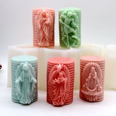 Sculptural Pillar Candle Mold Silicone Aesthetic Candle Mould For Church, Temple, Dinner Religious Candles Tool 5 Styles Design: Jesus, Virgin Mary, queen Color: white About Finished Product Size: Style 1 :  6.5*8.5cm Style 2 :  5.8*8.5 cm Style 3 :  6.2*9 cm Style 4 :  6.6*8.7 cm Style 5 :  6.2*8.5 cm Material: High quality silicone, easy mold release. temperature: - 40-230 degrees celsius USE: religious candles，church, temple, dinner candles making tool Candle Molds Silicone, Candles Church, Religious Candle, Pillar Candle Molds, Aesthetic Candle, Random Objects, Diy Candles Scented, Church Candles, Dinner Candles